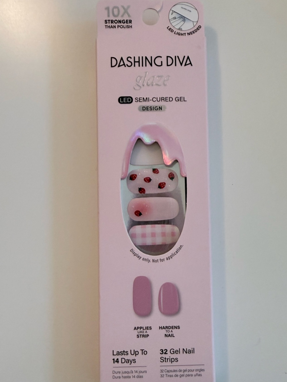 Dashing Diva Glaze Pink Strawberry LED Semi-Cured Gel Nail Strips